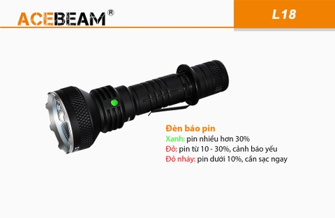 Đèn pin chiếu xa ACEBEAM L18 ánh sáng xanh độ sáng 2100 lumen tầm chiếu 1155m pin sạc 21700 5000mAh (kèm theo) sạc Type-C