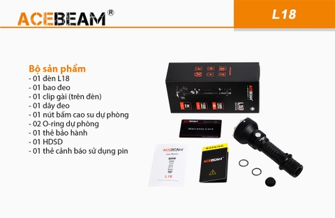 Đèn pin chiếu xa ACEBEAM L18 ánh sáng xanh độ sáng 2100 lumen tầm chiếu 1155m pin sạc 21700 5000mAh (kèm theo) sạc Type-C