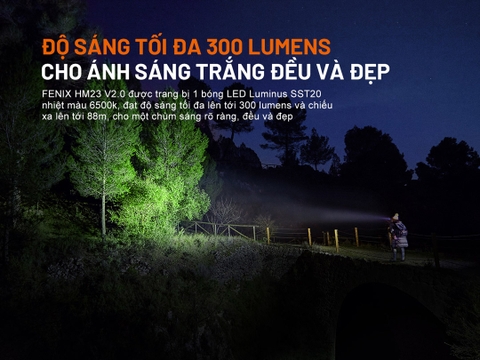 Đèn gù đội đầu siêu nhẹ FENIX HM23 V2.0 sáng 300 lumen chiếu xa 80m đuôi nam châm pin AA