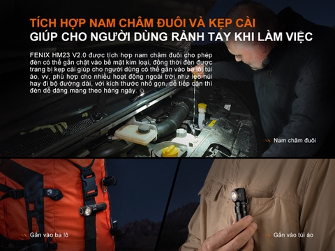 Đèn gù đội đầu siêu nhẹ FENIX HM23 V2.0 sáng 300 lumen chiếu xa 80m đuôi nam châm pin AA