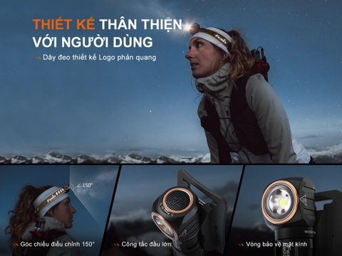 Đèn gù đội đầu siêu nhẹ FENIX HM23 V2.0 sáng 300 lumen chiếu xa 80m đuôi nam châm pin AA