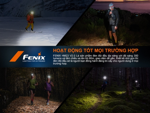 Đèn gù đội đầu siêu nhẹ FENIX HM23 V2.0 sáng 300 lumen chiếu xa 80m đuôi nam châm pin AA
