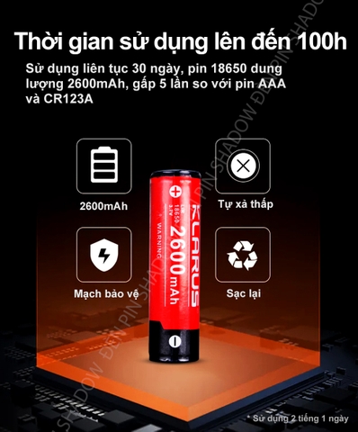 Đèn pin đội đầu KLARUS HL1 1200 lumen chiếu xa 125m pin 18650 2600mAh (kèm theo) sạc USB