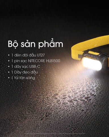 Đèn pin đội đầu NITECORE UT27 sáng 800lm chiếu xa 160m pin 1500mAh USB-C chuyên chạy marathon, chạy trail