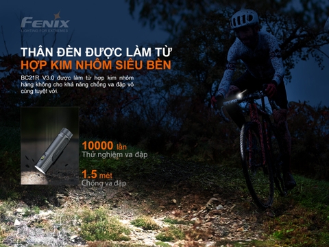 Đèn xe đạp FENIX BC21R V3.0 độ sáng 1200 lumen chiếu xa 142m pin 18650 2600mAh sạc USB-C