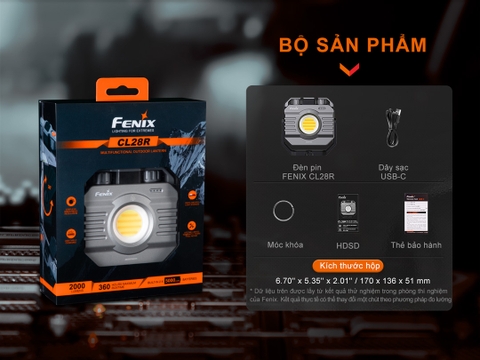 Đèn pin cắm trại Fenix CL28R sáng 2000 lumen pin 10000mAh sạc USB-C powerbank