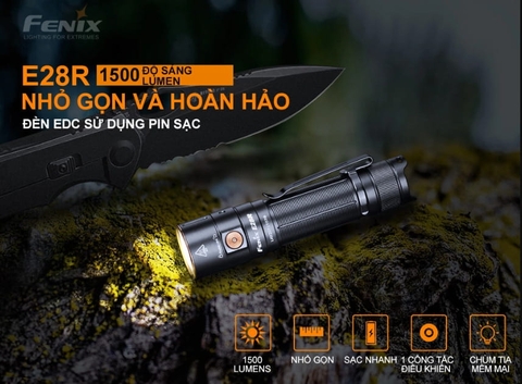 Đèn pin FENIX E28R độ sáng 1500 lumen chiếu xa 200m LED Luminus SST40 sạc USB C pin sạc 18650 3400mAh kèm theo