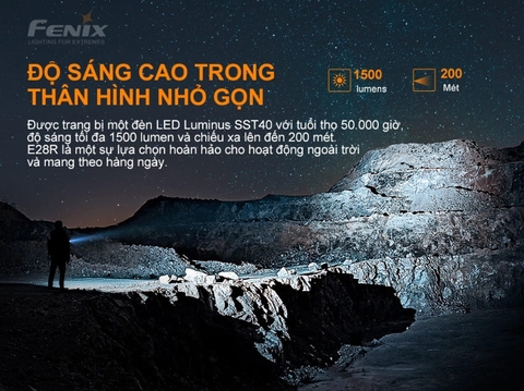 Đèn pin FENIX E28R độ sáng 1500 lumen chiếu xa 200m LED Luminus SST40 sạc USB C pin sạc 18650 3400mAh kèm theo