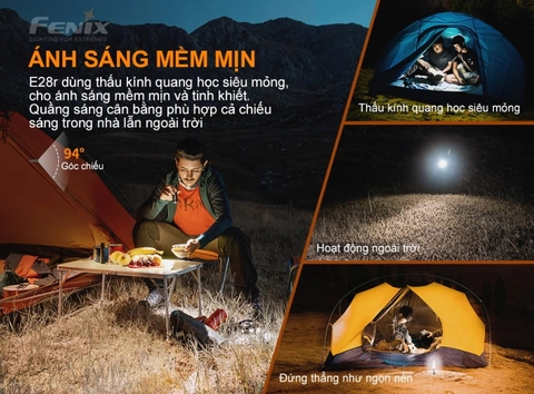 Đèn pin FENIX E28R độ sáng 1500 lumen chiếu xa 200m LED Luminus SST40 sạc USB C pin sạc 18650 3400mAh kèm theo