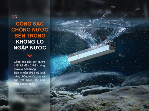 Đèn pin FENIX E-CP độ sáng 1600 lumen tầm xa 222m cổng sạc USB C chức năng Power Bank