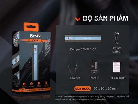 Đèn pin FENIX E-CP độ sáng 1600 lumen tầm xa 222m cổng sạc USB C chức năng Power Bank