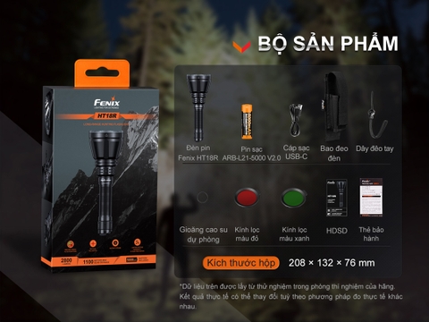 Đèn pin chiếu xa FENIX HT18R sáng 2800 lumen chiếu xa 1100m pin sạc 21700 5000mAh kèm theo