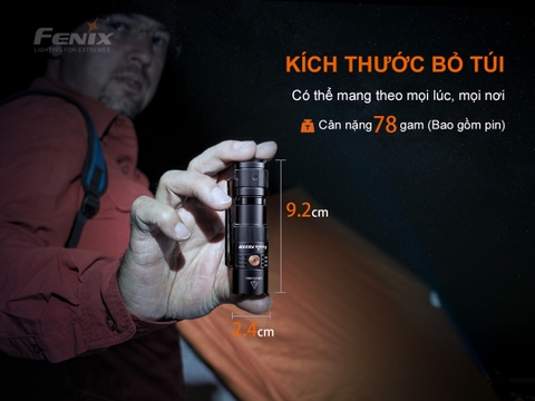 Đèn pin FENIX PD25R sáng 800 lumen chiếu xa 250m pin 16340 sạc USB-C hai công tắc