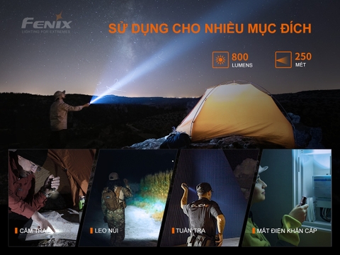 Đèn pin FENIX PD25R sáng 800 lumen chiếu xa 250m pin 16340 sạc USB-C hai công tắc