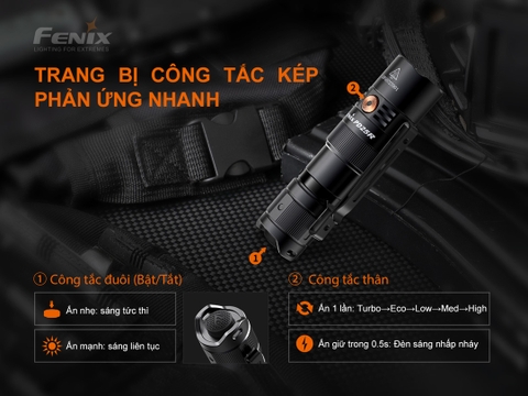 Đèn pin FENIX PD25R sáng 800 lumen chiếu xa 250m pin 16340 sạc USB-C hai công tắc