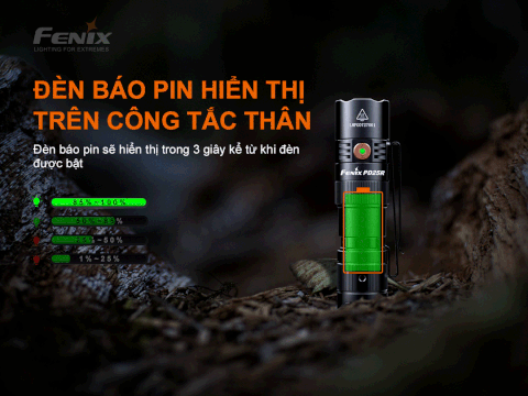Đèn pin FENIX PD25R sáng 800 lumen chiếu xa 250m pin 16340 sạc USB-C hai công tắc