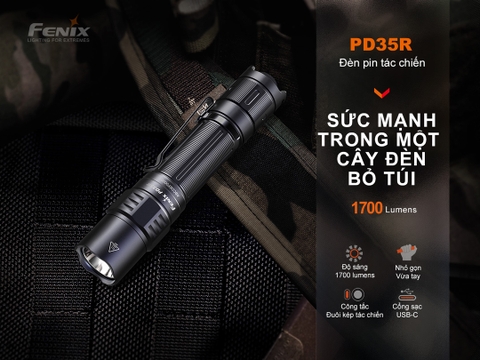 Đèn pin FENIX PD35R sáng 1700lm chiếu xa 353m sạc USB-C pin 18650 3400mAh