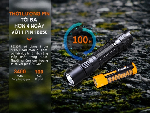 Đèn pin FENIX PD35R sáng 1700lm chiếu xa 353m sạc USB-C pin 18650 3400mAh