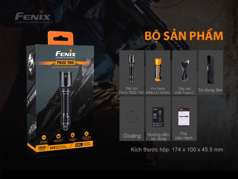 Đèn pin FENIX TK22 TAC sáng 2800lm chiếu xa 540m pin 21700 5000mAh