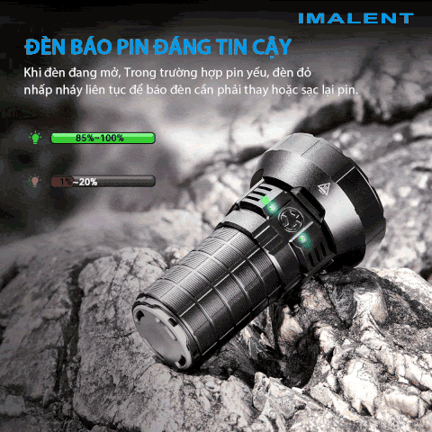 Đèn pin IMALENT MR90 độ sáng 50.000 lumen chiếu xa 1586m pack 4 pin 21700 16000mAh cổng sạc DC