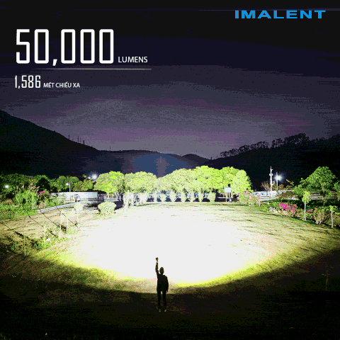Đèn pin IMALENT MR90 độ sáng 50.000 lumen chiếu xa 1586m pack 4 pin 21700 16000mAh cổng sạc DC