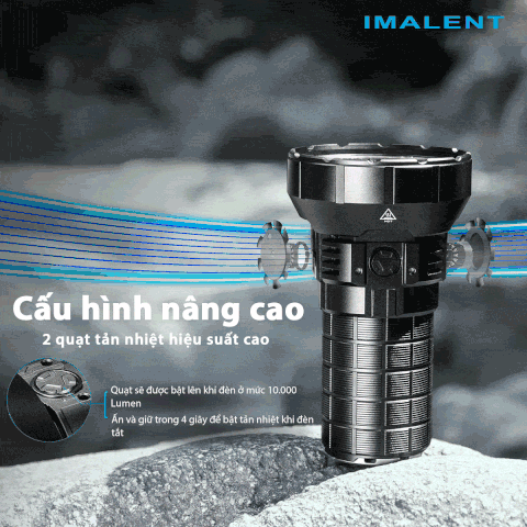 Đèn pin IMALENT MR90 độ sáng 50.000 lumen chiếu xa 1586m pack 4 pin 21700 16000mAh cổng sạc DC