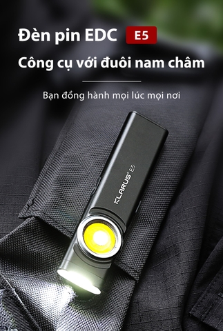Đèn pin mini KLARUS E5 độ sáng 600 lumens chiếu xa 30m sử dụng 2 LED COB đuôi nam châm sạc USB C