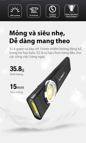 Đèn pin mini KLARUS E5 độ sáng 600 lumens chiếu xa 30m sử dụng 2 LED COB đuôi nam châm sạc USB C