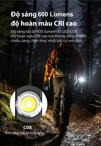Đèn pin mini KLARUS E5 độ sáng 600 lumens chiếu xa 30m sử dụng 2 LED COB đuôi nam châm sạc USB C