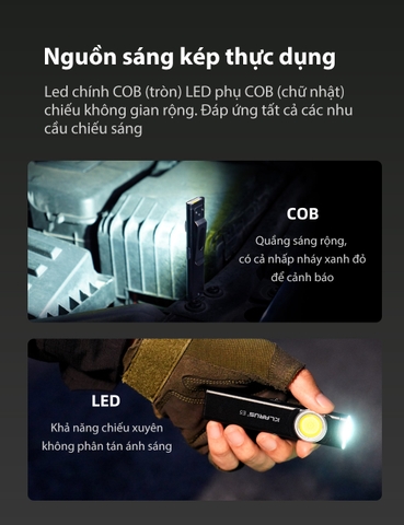 Đèn pin mini KLARUS E5 độ sáng 600 lumens chiếu xa 30m sử dụng 2 LED COB đuôi nam châm sạc USB C