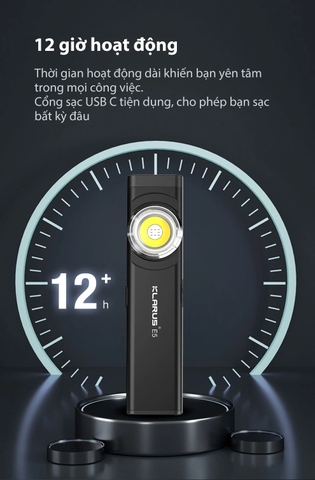 Đèn pin mini KLARUS E5 độ sáng 600 lumens chiếu xa 30m sử dụng 2 LED COB đuôi nam châm sạc USB C