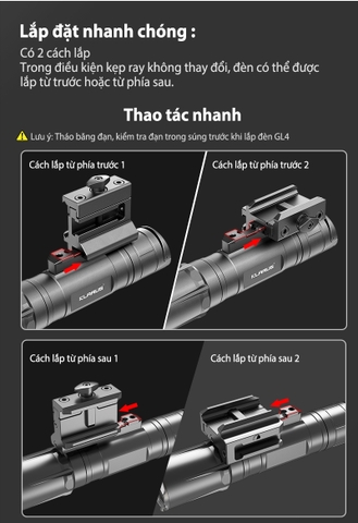 Đèn pin KLARUS GL4 gắn ray s-ú-n-g sáng 3300 lm chiếu xa 370m sạc USB-C pin 21700 5000mAh