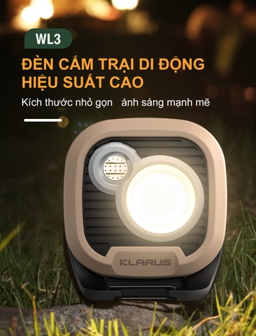 Đèn pin cắm trại KLARUS WL3 sáng 1500 lumen pin liền thân 13.500mAh sạc USB-C chức năng powerbank