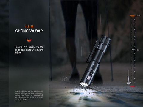 Đèn pin mini FENIX LD12R sáng 600 lumen LED chính và LED phụ pin 14500 800mAh clip gài nam châm