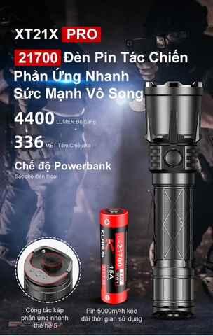 Đèn pin KLARUS XT21X PRO độ sáng 4400 lumen chiếu xa 336m sạc USB-C kiêm Power bank