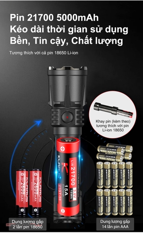 Đèn pin KLARUS XT21X PRO độ sáng 4400 lumen chiếu xa 336m sạc USB-C kiêm Power bank
