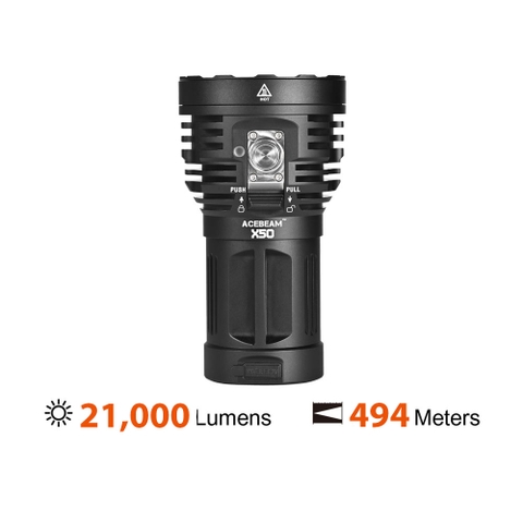Đèn pin ACEBEAM X50 CRI95 độ sáng 21000 lumen nhiệt màu 4500K chiếu xa 494m pin tích hợp cổng sạc xả USB C