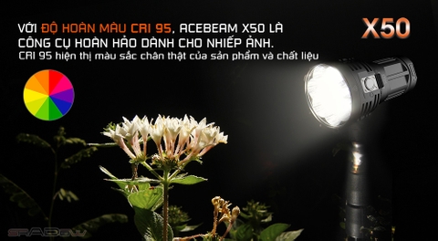 Đèn pin ACEBEAM X50 CRI95 độ sáng 21000 lumen nhiệt màu 4500K chiếu xa 494m pin tích hợp cổng sạc xả USB C