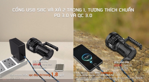 Đèn pin ACEBEAM X50 CRI95 độ sáng 21000 lumen nhiệt màu 4500K chiếu xa 494m pin tích hợp cổng sạc xả USB C