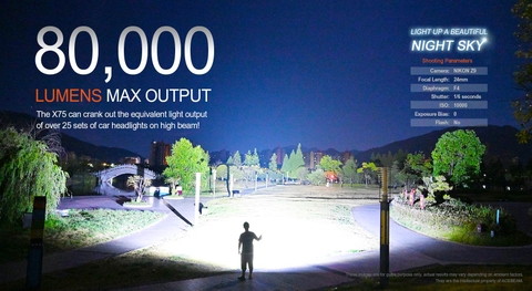 Đèn pin ACEBEAM X75 độ sáng 80.000 lumen chiếu xa 1150 mét cổng sạc USB C kiêm Power Bank