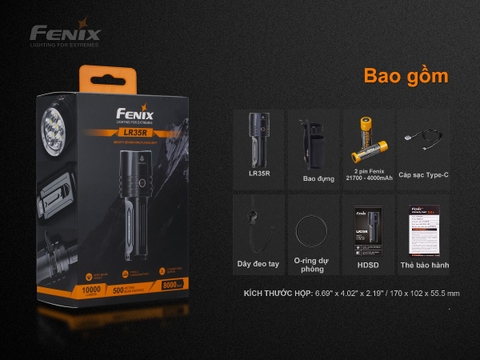 Đèn pin FENIX LR35R độ sáng 10.000lm chiếu xa 500m