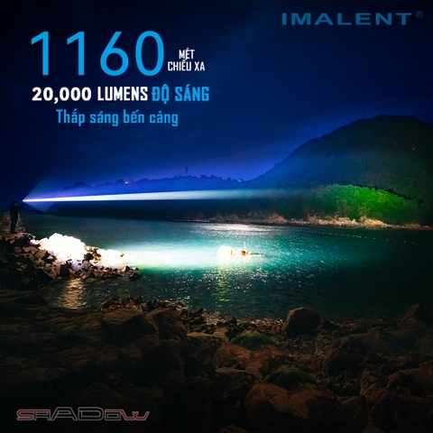 Đèn pin IMALENT RS50 độ sáng 20000lm chiếu xa 1160m 8 LED CREE XHP50.3 dùng 3 pin 21700 4000mAh kèm theo sạc nam châm
