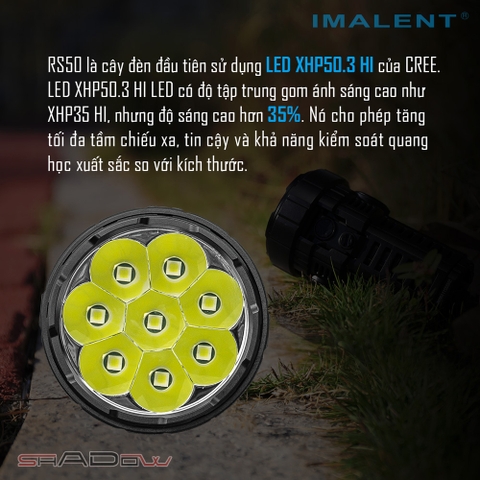 Đèn pin IMALENT RS50 độ sáng 20000lm chiếu xa 1160m 8 LED CREE XHP50.3 dùng 3 pin 21700 4000mAh kèm theo sạc nam châm