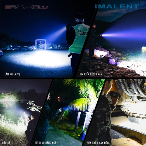Đèn pin IMALENT RS50 độ sáng 20000lm chiếu xa 1160m 8 LED CREE XHP50.3 dùng 3 pin 21700 4000mAh kèm theo sạc nam châm
