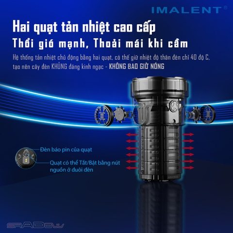 Đèn pin IMALENT RS50 độ sáng 20000lm chiếu xa 1160m 8 LED CREE XHP50.3 dùng 3 pin 21700 4000mAh kèm theo sạc nam châm