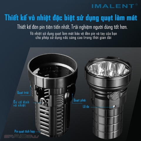 Đèn pin IMALENT RS50 độ sáng 20000lm chiếu xa 1160m 8 LED CREE XHP50.3 dùng 3 pin 21700 4000mAh kèm theo sạc nam châm