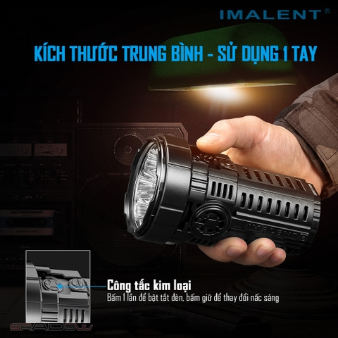 Đèn pin IMALENT RS50 độ sáng 20000lm chiếu xa 1160m 8 LED CREE XHP50.3 dùng 3 pin 21700 4000mAh kèm theo sạc nam châm