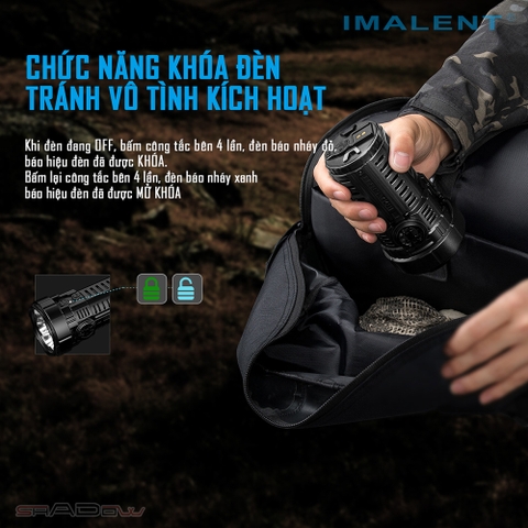 Đèn pin IMALENT RS50 độ sáng 20000lm chiếu xa 1160m 8 LED CREE XHP50.3 dùng 3 pin 21700 4000mAh kèm theo sạc nam châm