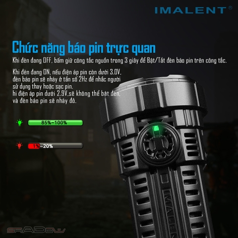 Đèn pin IMALENT RS50 độ sáng 20000lm chiếu xa 1160m 8 LED CREE XHP50.3 dùng 3 pin 21700 4000mAh kèm theo sạc nam châm