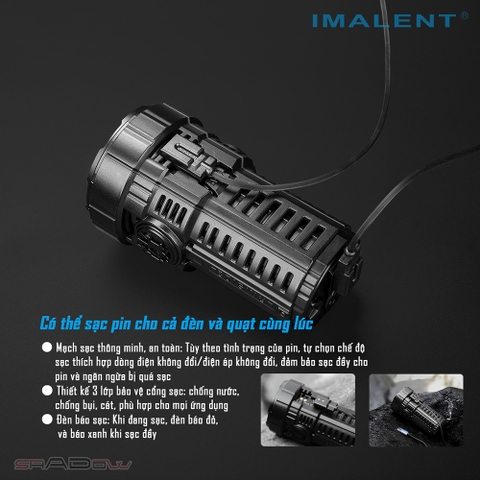 Đèn pin IMALENT RS50 độ sáng 20000lm chiếu xa 1160m 8 LED CREE XHP50.3 dùng 3 pin 21700 4000mAh kèm theo sạc nam châm